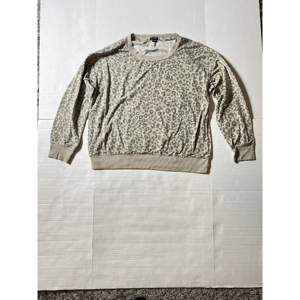 Splendid Tan Leopard Cheetah Animal Print Long Sleeve Knit Shirt Women's Size L